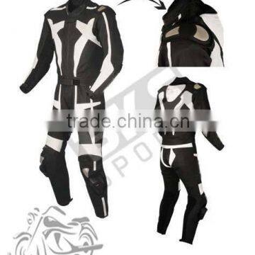 black and white custom sheep lethar motorbike suit