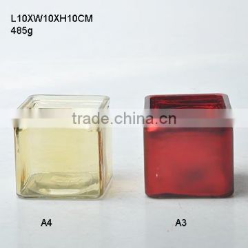 wholesale square colourful glass candle holder