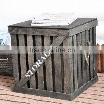 rustic customized large wooden box with lid and rope handles