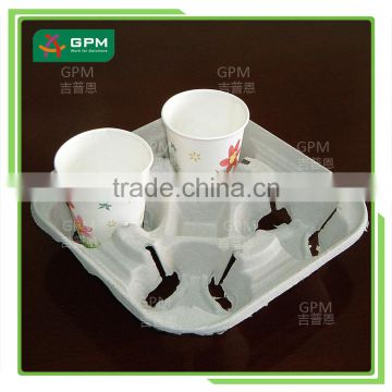 Custom water-proof four pulp mold coffee cup tray