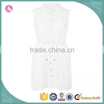 Wholesale new model girl sexy sleeveless button up shirt dresses women