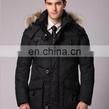 100% polyester fabric down filled puffer jacket fox callor Mens jacket
