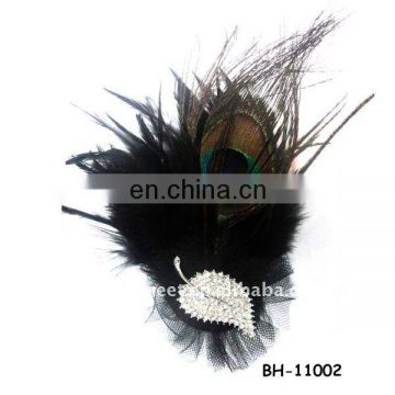 Fashion elegant feather fabric brooch with colors crystal Rhinestone stonestone