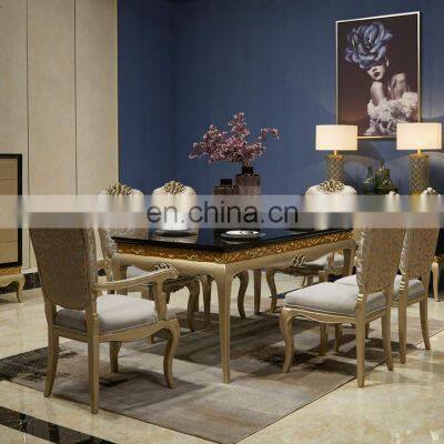 Classic style european solid wood structure furniture 6 chairs dining table sets