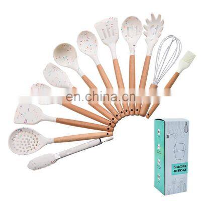 Silicone Kitchen Tools Set Utensil  Kit Heat-resistant Wooden Handle Kitchen Supplies