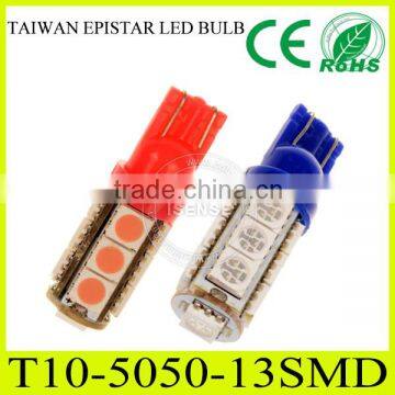 2 x red/blue/yellow w5w t10 501 led side light/interior/number palte bulb 13smd