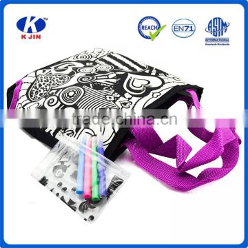 Manufacturing cheap small fabric cotton drawstring bags with water color pen back to school