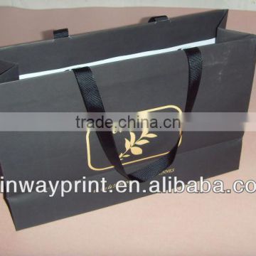 (Hot sale) cheap paper shopping bag with satin ribbon handle with customized logo printing Made in China