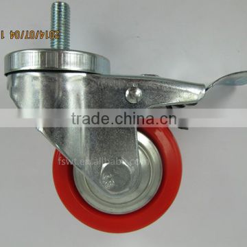 Red Nylon Threaded Stem Swivel Caster With Stop For Trolley Wheel