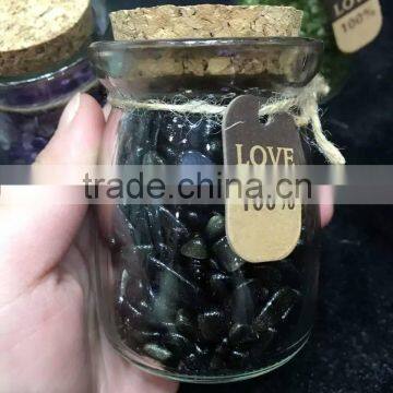 Natural black obsidian crystal gravel wishing bottle for sale