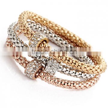 Top selling amazon wish wholesale online shop silver gold rose gold 3pcs color set jewelry beads bangle bracelet