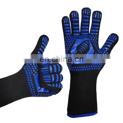 long Sleeves Aramid Outer Cotton Lining With Silicone Anti Slip Grilling Baking Heat Resistant BBQ Gloves For Kitchen