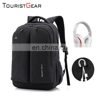 Guangzhou designed Travel custom logo canvas backpack bag with usb charger