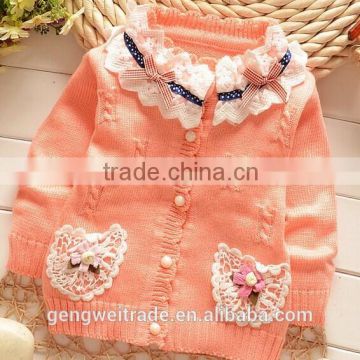 2014Korean Style Princess Lace Design Girls Sweater All Match Children Cardigan