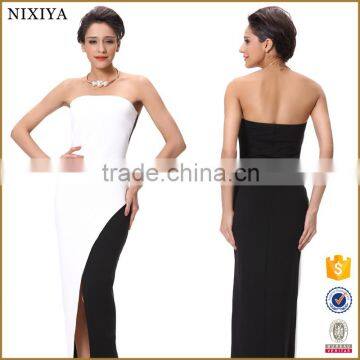 Sexy Strapless Contrast Color High Slit Party Dress