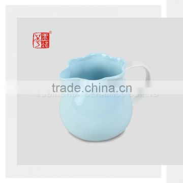 Sky Blue Color Clay Stoneware Milk Jug with Flower Shape