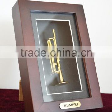 Cabinet Wood Box Trumpet Model Display Case Wall Frame Adornment Gifts