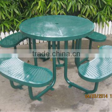 Green powder coated hot sale wholesale metal picnic table with steel benches