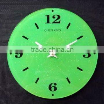 green color round shape tempered glass hang wall clock