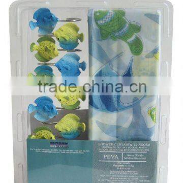 Double blister packing polyester shower curtain and resin hooks