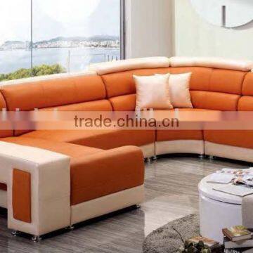 Genuine leather U Shape Modern Sofa, Orange Sectional Sofa