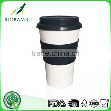 Pretty design Degradable Wholesale Bamboo Fiber Coffee Cup with Silicone Lip and Sleeve