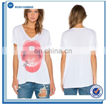 Custom Made Casual Printed Short Sleeves V Neck Ladies T Shirt