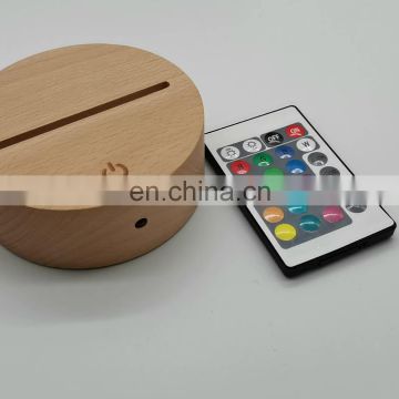 Round Shape RGB 16 Color with Remote Led Wood Light Base for Acrylic 3D Lamp