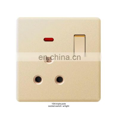 Fashion new 15A golden flame-retardant PC panel three-pole socket plug electrical wall socket switch panel