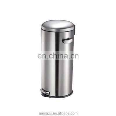Soft closing trash can with handle stainless steel indoor pedal bin