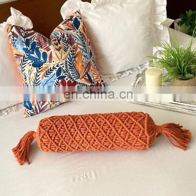 Hot Selling Burnt orange hand knotted macrame bolster pillow Tassel Decor Vietnam Supplier