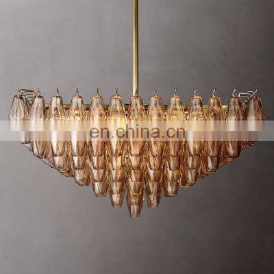 Latest designs of big gold amber glass crystal chandeliers ceiling luxury pendant light in modern square