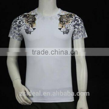 fancy design white color leopard printing V-neck man polo t-shirt