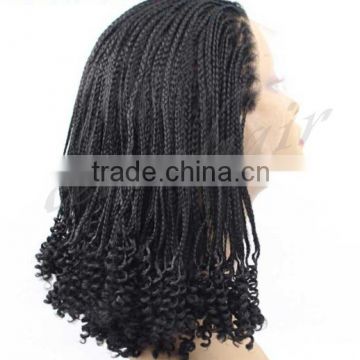 afro black half braid and half curly long synthetic lace front braided wig braided headband wig                        
                                                Quality Choice