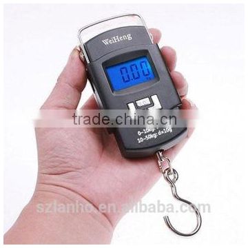 2016 new arrival hot sale 50kg*10g Mini Digital Hanging Luggage Fishing Weighing Scale
