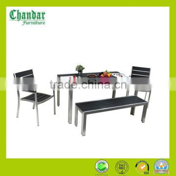 Garden outdoor furniture brushed aluminum wood plastic composite dining table and chair set polywood bench