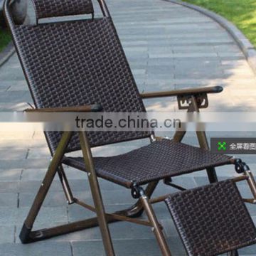 Durable Rattan Lay Chair/Outdoor High Back Rattan Chair /Fold able Armrest Chair with Pillow and Armrest