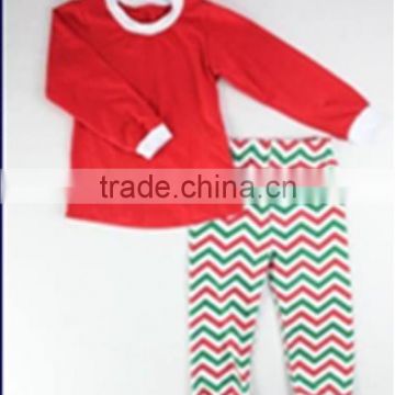 girls Chevron christmas pajamas red top sets children's santa xmas sleepwear