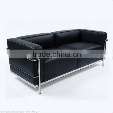 Replica stainless steel high quality French designer sofa black color leather le Corbusier LC3 two seater sofa for living room