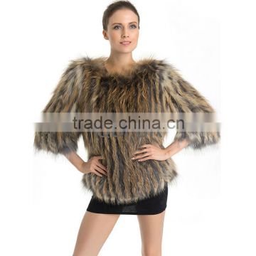 QD70705 Winter Jacket Women Fox Fur with 3/4 Sleeves Korean Style Jacket