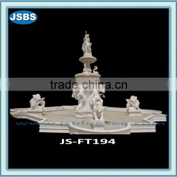 large outdoor marble horse and winged lion fountain