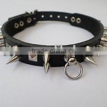 real leather fetish bondage collar with 15mm spikes and studs sex toy HK1005
