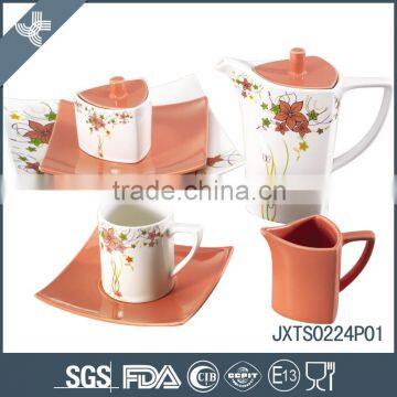 Cute pink color porcelain 24pcs Teaset, with flower decal