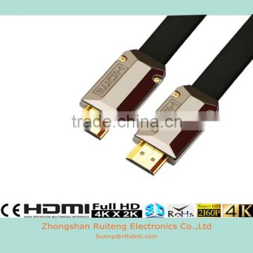 V2.0 Flat HDMI cable with Ethernet&Gold connector support 4K From 1-10m &15m