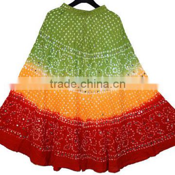 Cotton Long Skirt With Sequins Handwork / Bandhej lehenga Skirt