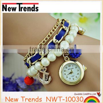 2015 High quality fashion pearl ladies wrist watch pearl bracelet watch
