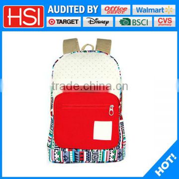 white canvas cotton front red pocket backpack for teens