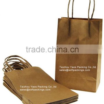 take away fast food paper bag for packing , natural kraft paper bag with flat bottom, cheap printed kraft paper bag