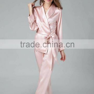 Classic Natural Silk Satin Sleepwear Long Silk Chiffon Pajamas For Ladies