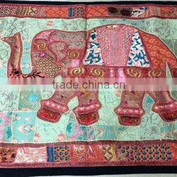 Indian Wall Hanging Decorative Elephant Patchwork Sequins Handmade Tapestry